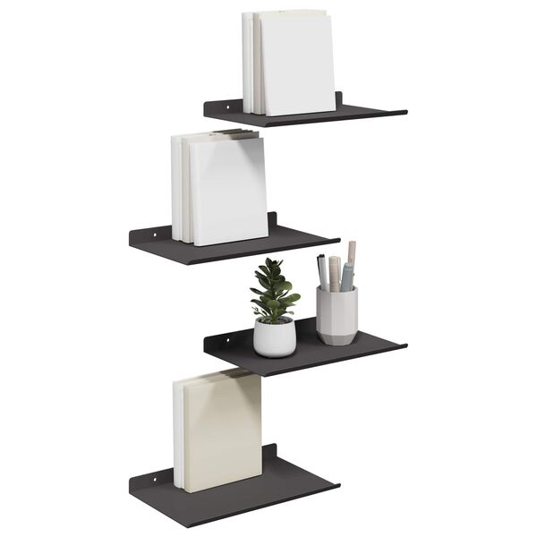vidaXL Sv&aelig;vende hylde V&aelig;gmonteret 4 pcs Sort 30 x 18 x 2,5 cm St&aring;l