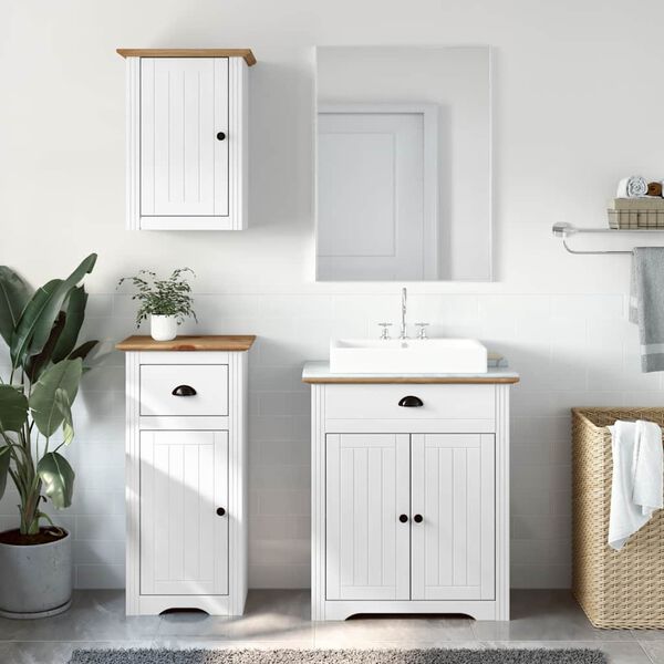 vidaXL badeværelsesmøbelsæt i 3 dele BODO massivt fyrretræ hvid brunt