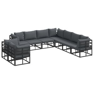 vidaXL Havesofa S&aelig;t med pude 9 pcs Sort Aluminium