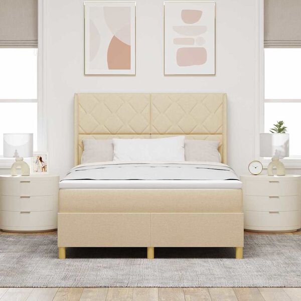 vidaXL Box spring seng med madras Creme 140 x 200 cm Stof