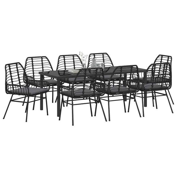vidaXL Have Spisebordss&aelig;t 9 pcs Sort polyrattan