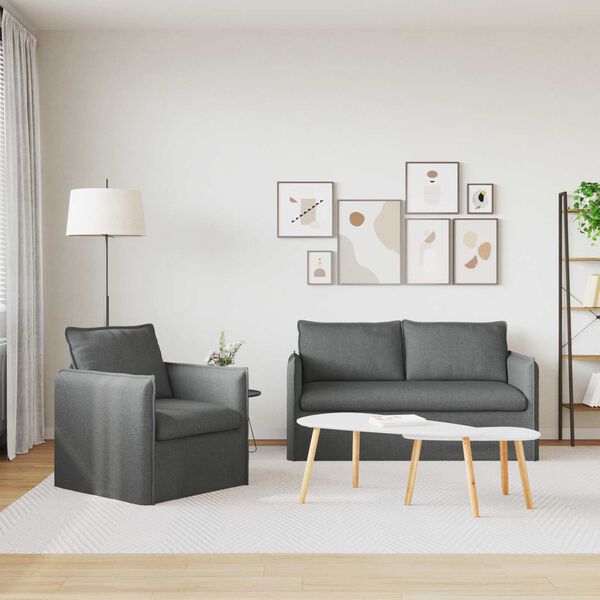 vidaXL Sofa S&aelig;t 2 pcs M&oslash;rkegr&aring; 196 x 82 x 85 cm Stof