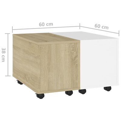 vidaXL sofabord 60x60x38 cm spånplade hvid og sonoma-eg