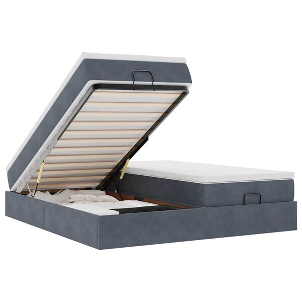 vidaXL osmannisk sengeramme med madrasser 200x200 cm fl&oslash;jl m&oslash;rkegr&aring;