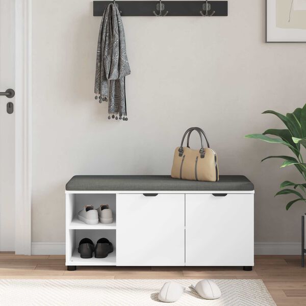 vidaXL Hallb&aelig;nk med pude Ensfarvet Hvid 100 x 38 x 46 cm