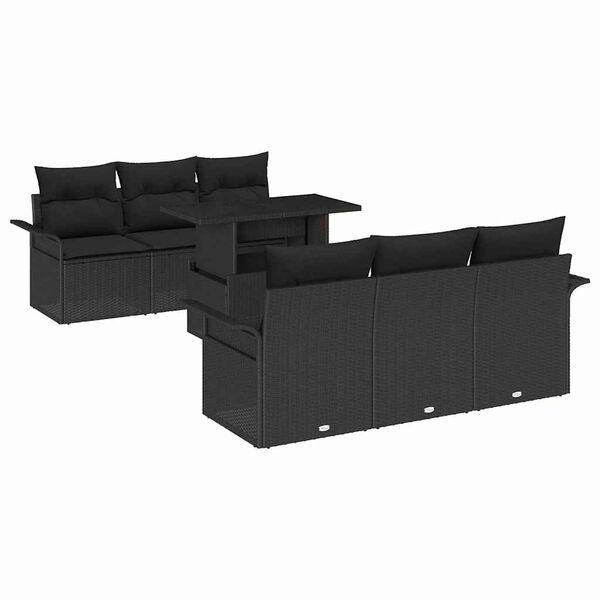 vidaXL Havesofa S&aelig;t med pude 7 pcs Sort polyrattan