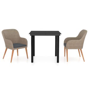 vidaXL spisebordss&aelig;t til haven 3 dele med hynder polyrattan brun