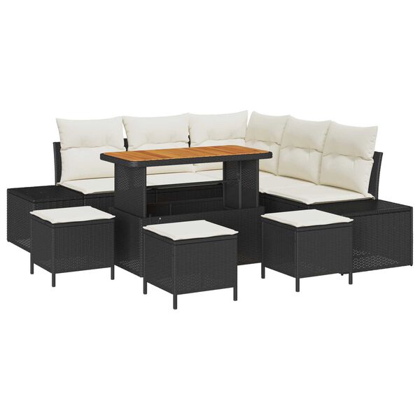 vidaXL Havesofa S&aelig;t med pude med opbevaring 9 pcs Sort Poly rattan