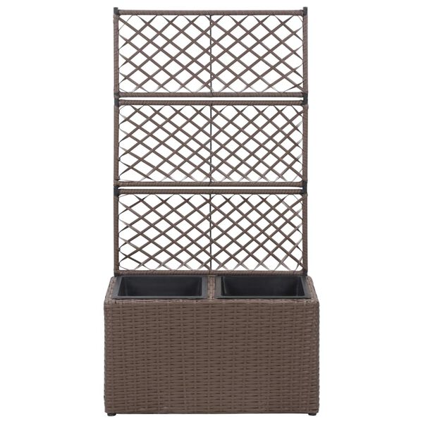 vidaXL espalier med plantekasse 2 krukker 58x30x107 polyrattan brun