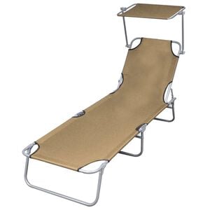 vidaXL foldbar liggestol med tag st&aring;l gr&aring;brun