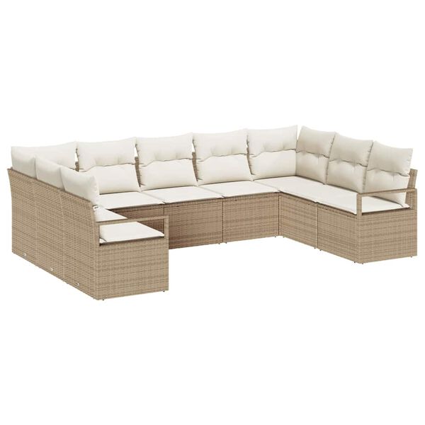 vidaXL Havesofa S&aelig;t med pude 9 pcs Beige og hvid polyrattan