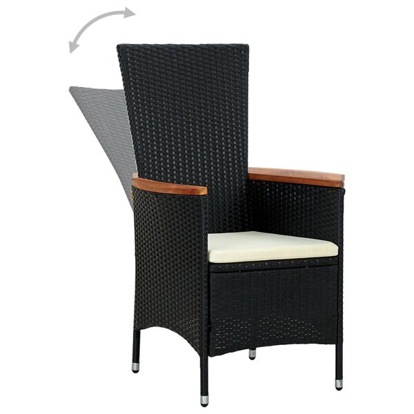 vidaXL udendørs spisebordssæt 7 dele polyrattan akacietræ sort