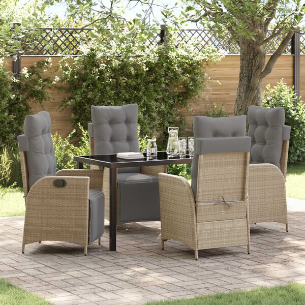 vidaXL Have Spisebordss&aelig;t med pude 5 pcs Beige polyrattan