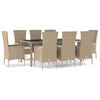 vidaXL spisebordss&aelig;t til haven 9 dele med hynder polyrattan beige