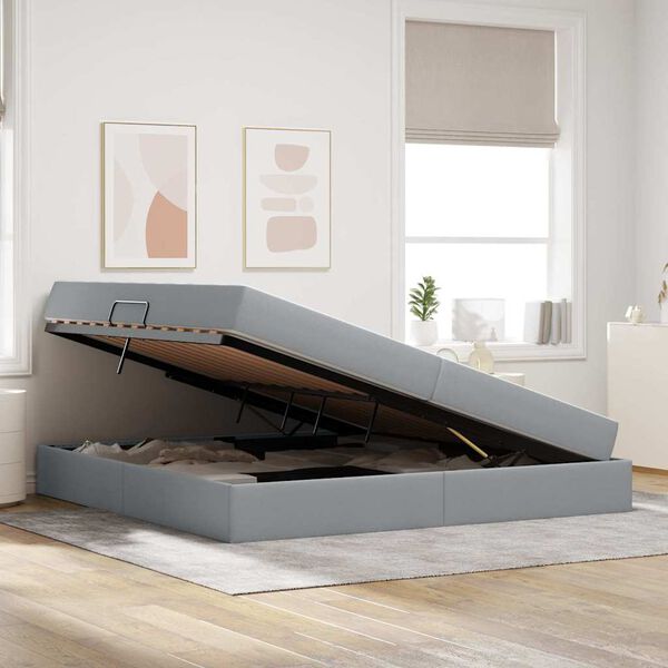 vidaXL Seng med opbevaring og madras Lysegr&aring; 200 x 200 cm Polyester