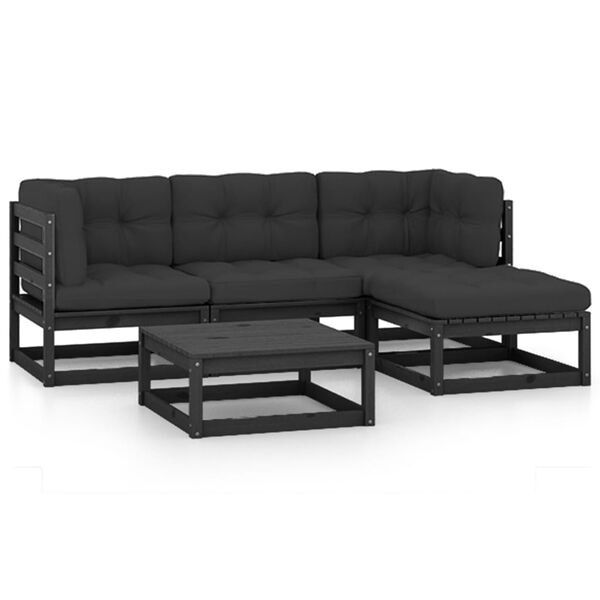 vidaXL lounges&aelig;t til haven 5 dele med hynder massivt fyrretr&aelig;