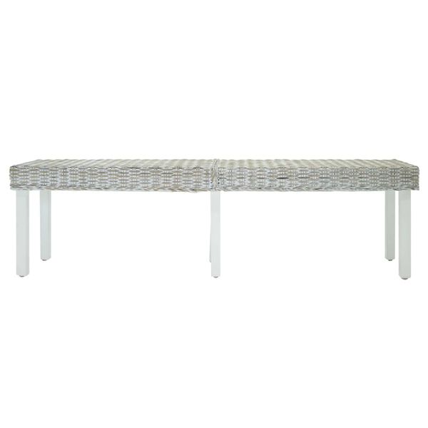 vidaXL bænk 160x35x45 cm naturlig kubu-rattan og massivt mahognitræ hvid