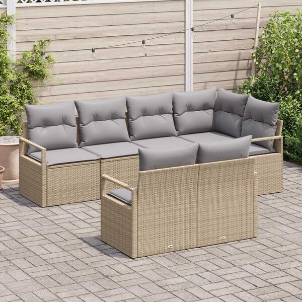 vidaXL Havesofa S&aelig;t med pude 7 pcs Beige og lys gr&aring; polyrattan