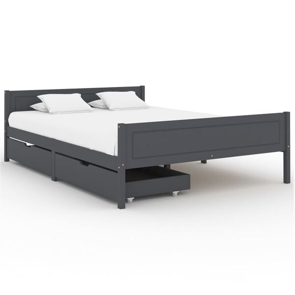 vidaXL sengeramme med 2 skuffer 160x200 cm massivt fyrretr&aelig; m&oslash;rkegr&aring;