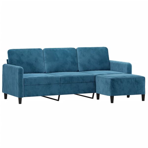 vidaXL 3-personers sofa med fodskammel 180 cm velour bl&aring;