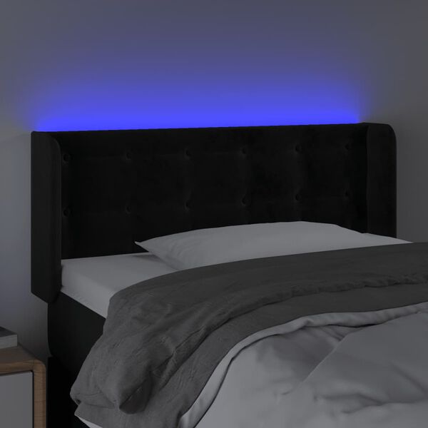vidaXL sengegavl med LED-lys 103x16x78/88 cm fl&oslash;jl sort