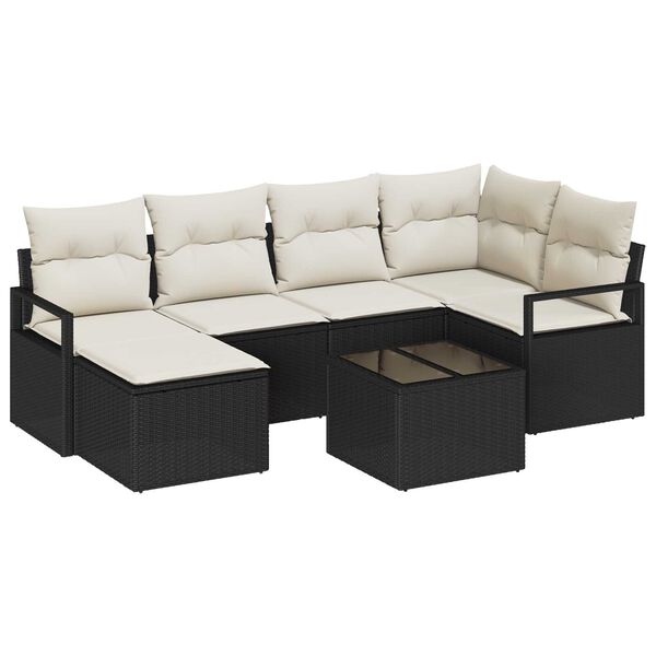 vidaXL Sofa S&aelig;t med pude med opbevaring 7 pcs Brun og Creme polyrattan