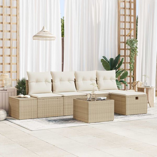 vidaXL Havesofa Sæt med pude 6 pcs Beige polyrattan