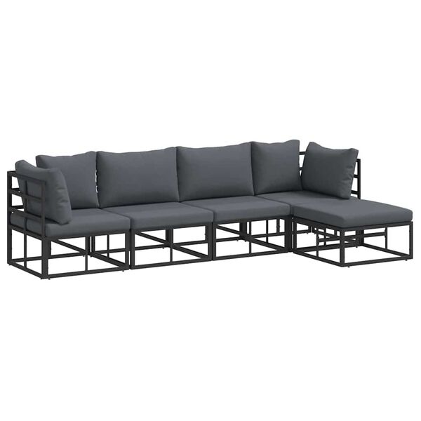 vidaXL Havesofa S&aelig;t med pude 5 pcs Sort Aluminium