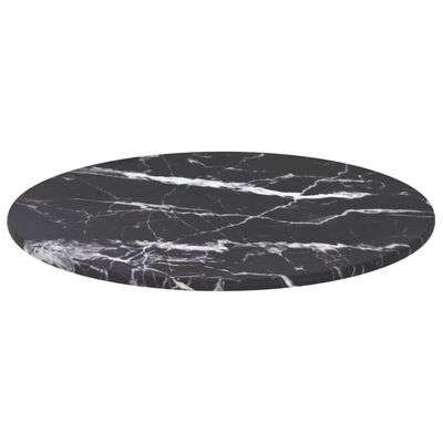 vidaXL bordplade Ø30x0,8 cm hærdet glas med marmordesign sort