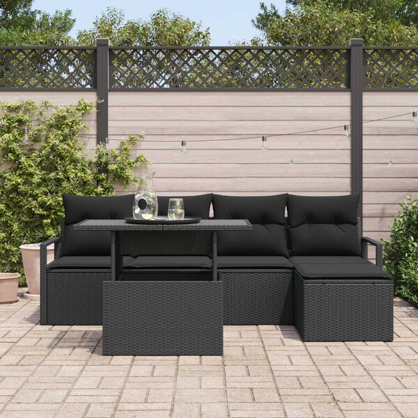 vidaXL Havesofa S&aelig;t med opbevaring 6 pcs Sort Poly rattan
