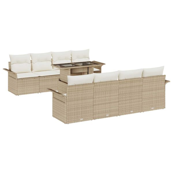 vidaXL Havesofa S&aelig;t med pude 9 pcs Beige polyrattan