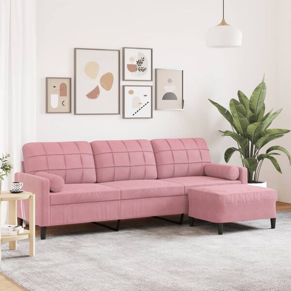 vidaXL 3-personers sofa med fodskammel 210 cm velour lyserød