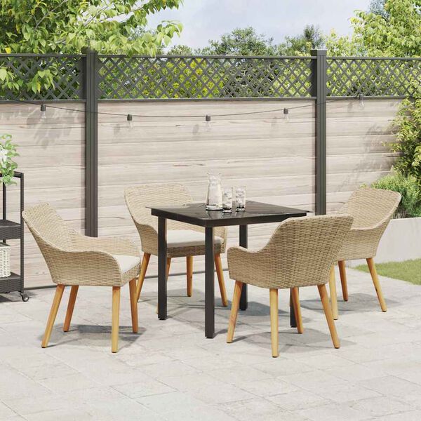 vidaXL Have Spisebordss&aelig;t med pude 5 pcs Beige polyrattan