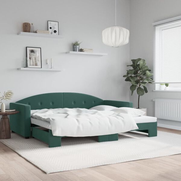 vidaXL daybed med udtr&aelig;k 90x200 cm velour m&oslash;rkegr&oslash;n