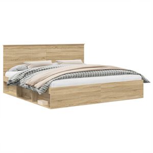 vidaXL Sengestel med hovedg&aelig;rde Sonoma 200 x 200 cm Massiv fyrretr&aelig;