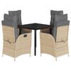vidaXL spisebordss&aelig;t til haven 5 dele med hynder polyrattan beige