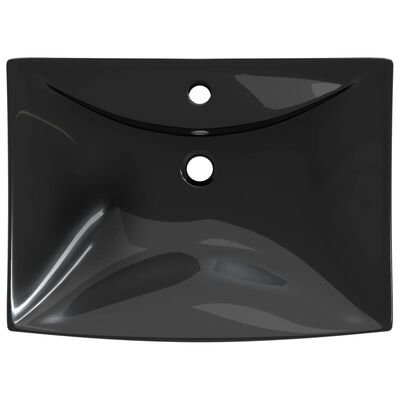 vidaXL keramisk rektangulær håndvask m. overløb &amp; hul til hane sort