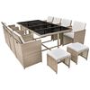 vidaXL udend&oslash;rs spisebordss&aelig;t 13 dele med hynder polyrattan beige