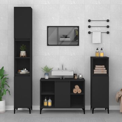 vidaXL møbelsæt til badeværelse 3 dele konstrueret træ sort