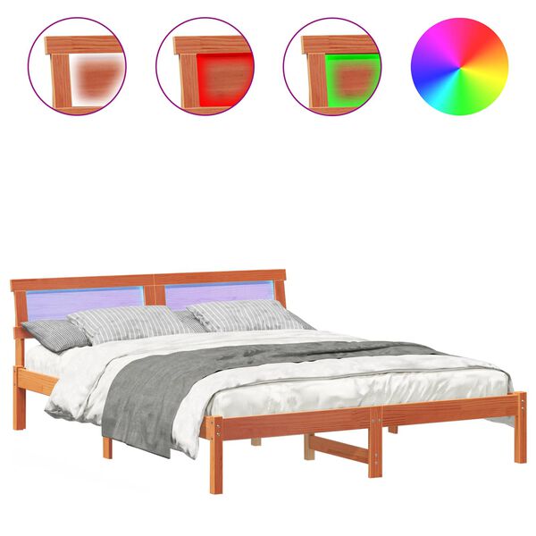 vidaXL Sengestel med hovedg&aelig;rde Voks brun 150 x 200 cm Massiv fyrretr&aelig;