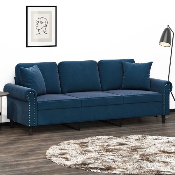 vidaXL 3-personers sofa med puder og hynder 180 cm velour bl&aring;