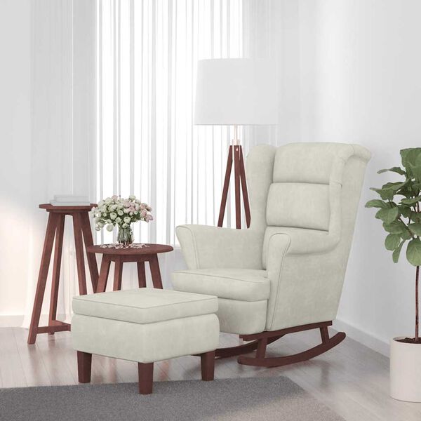 vidaXL gyngestol med ryglæn cremefarvet fløjl og massivt træ