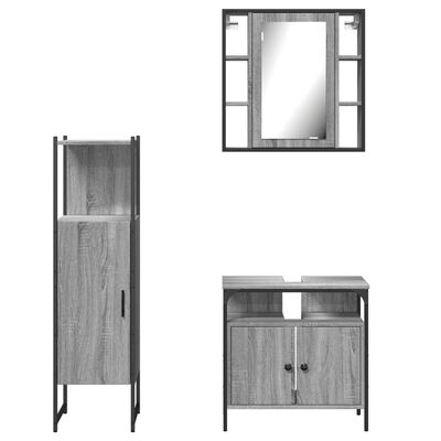 vidaXL badeværelsesskabe 3 dele konstrueret træ grå sonoma-eg