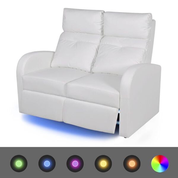 vidaXL 2-personers sofa med LED kunstl&aelig;der hvid