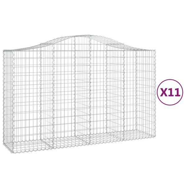 vidaXL buede gabionkurve 11 stk. 200x50x120/140 cm galvaniseret jern