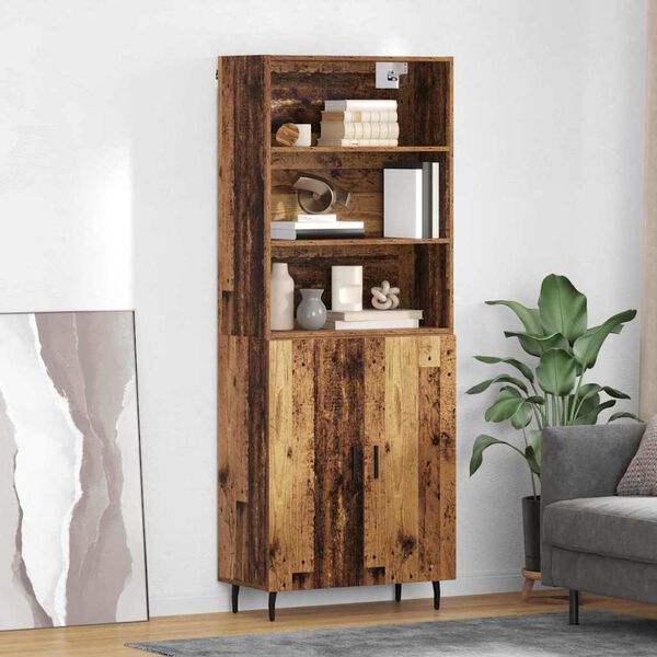 vidaXL Highboard Gammelt tr&aelig; 69,5 x 34 x 180 cm Ingeni&oslash;rtr&aelig; og glas