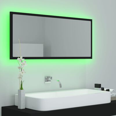 vidaXL badeværelsesspejl med LED-lys 100x8,5x37 cm akryl sort