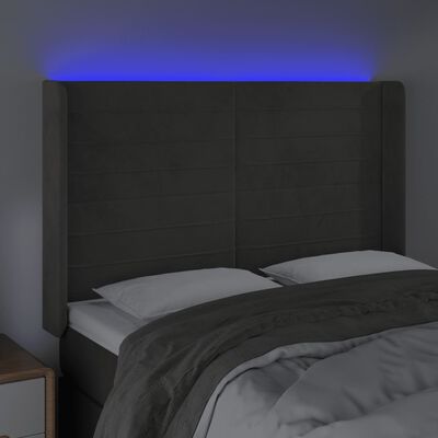 vidaXL sengegavl med LED-lys 147x16x118/128 cm fløjl mørkegrå