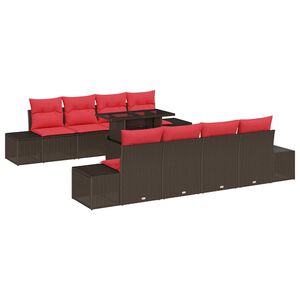 vidaXL Havesofa S&aelig;t 7 stk. 6-Antal s&aelig;der Brun og R&oslash;d polyrattan