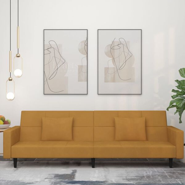 vidaXL 2-personers sovesofa med 2 puder fl&oslash;jl brun